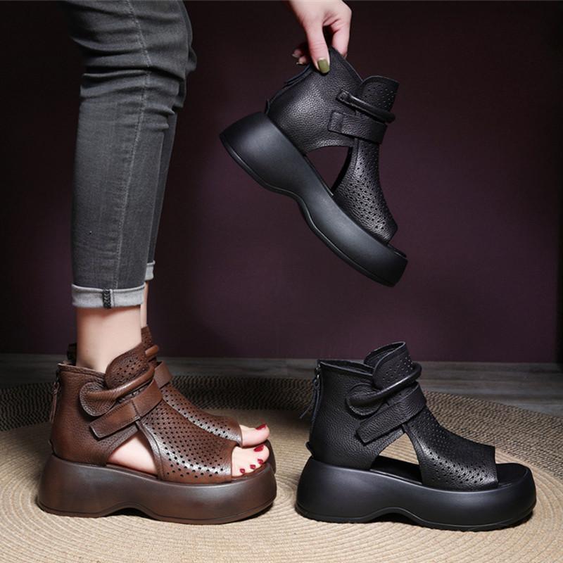 High-Top Roman Shoes Platform Heel Retro Hollow Women's Sandals